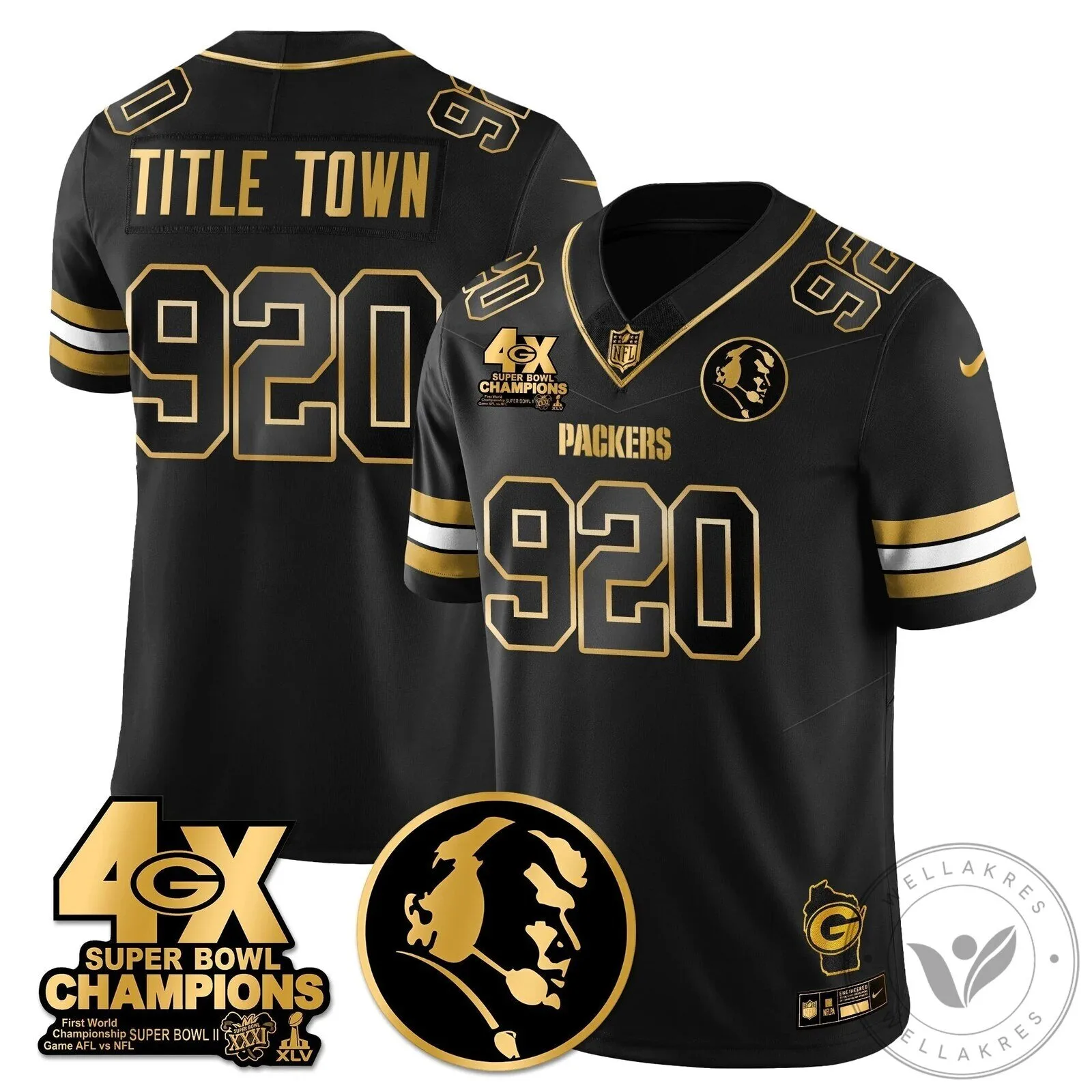 John Madden Green Bay Packers Super Bowl Champions Black Gold Football Jersey 64 John Madden Green Bay Packers Super Bowl Champions Black Gold Football Jersey