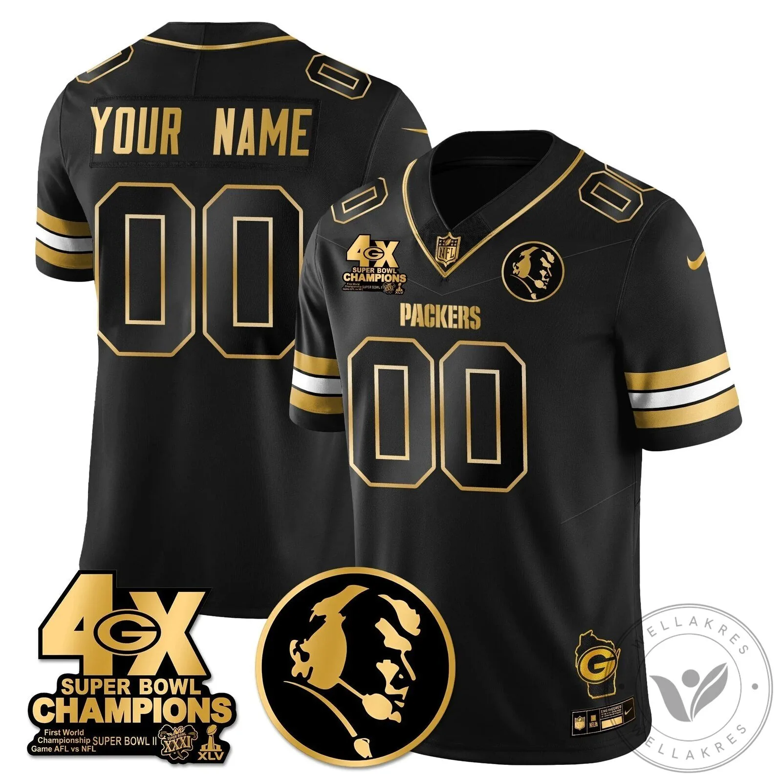 John Madden Green Bay Packers Super Bowl Champions Black Gold Football Jersey 66 John Madden Green Bay Packers Super Bowl Champions Black Gold Football Jersey