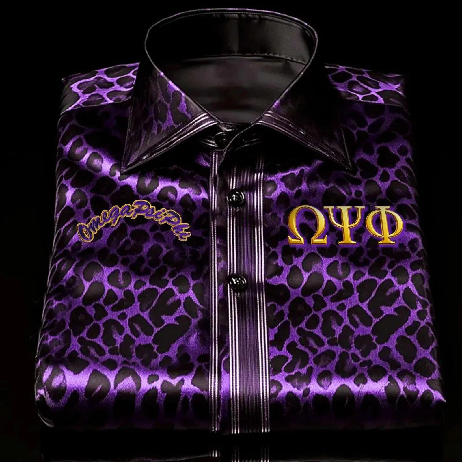 Omega Psi Phi Fraternity Purple Leopard Print Long-Sleeve Button-Up Shirt