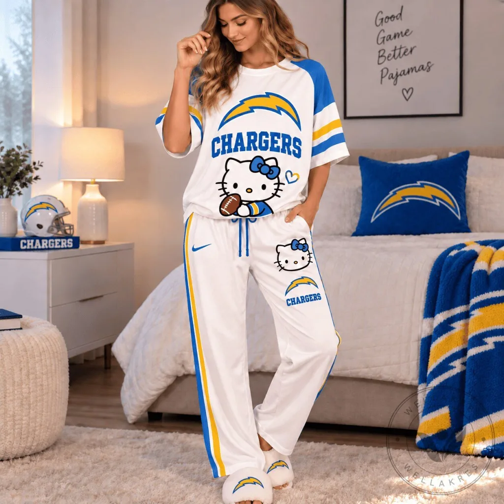 Los Angeles Chargers Hello Kitty Game Day Pajama Set for Women 10 Los Angeles Chargers Hello Kitty Game Day Pajama Set for Women
