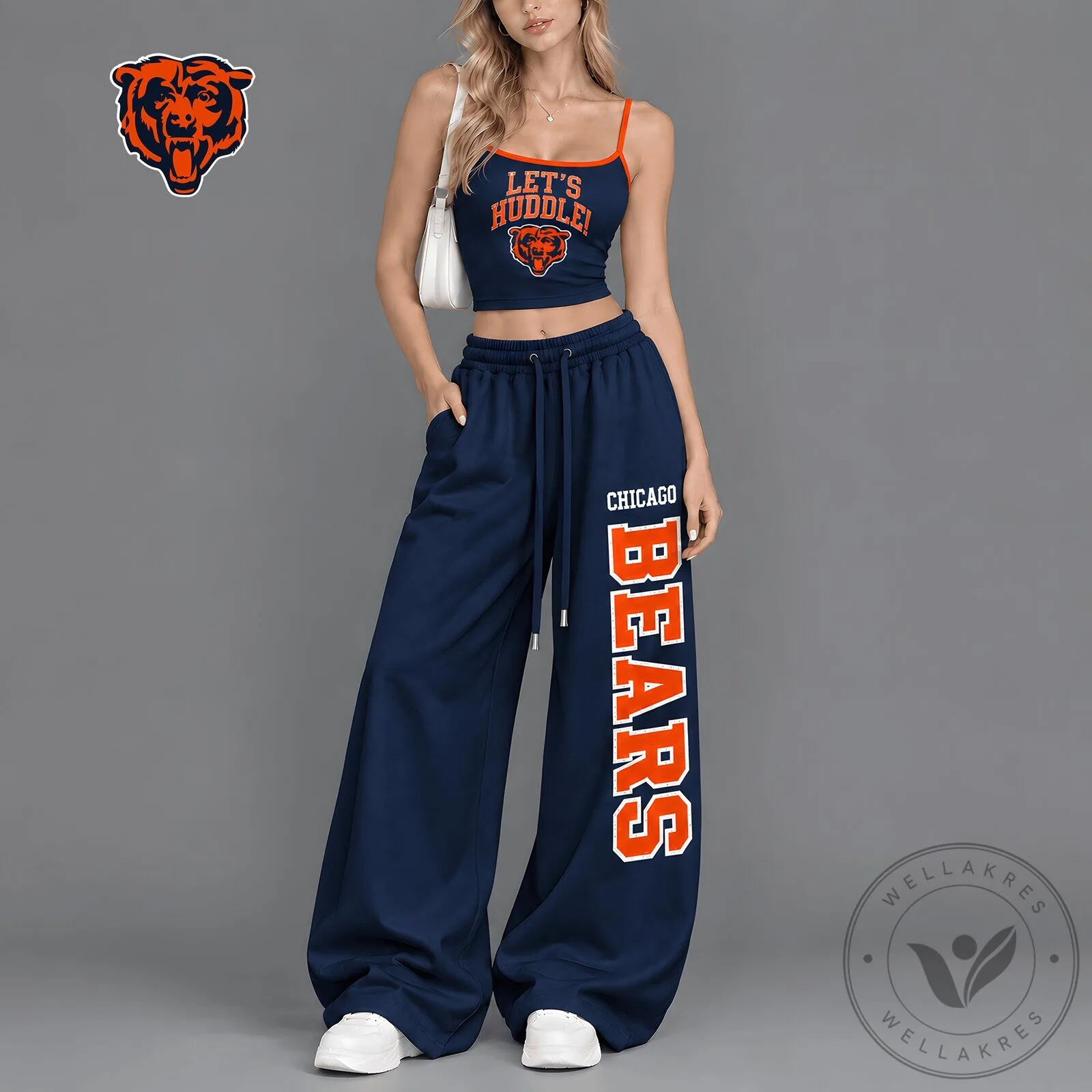 Chicago Bears NFL Let's Huddle Women's Crop Top and Wide Leg Pants Set