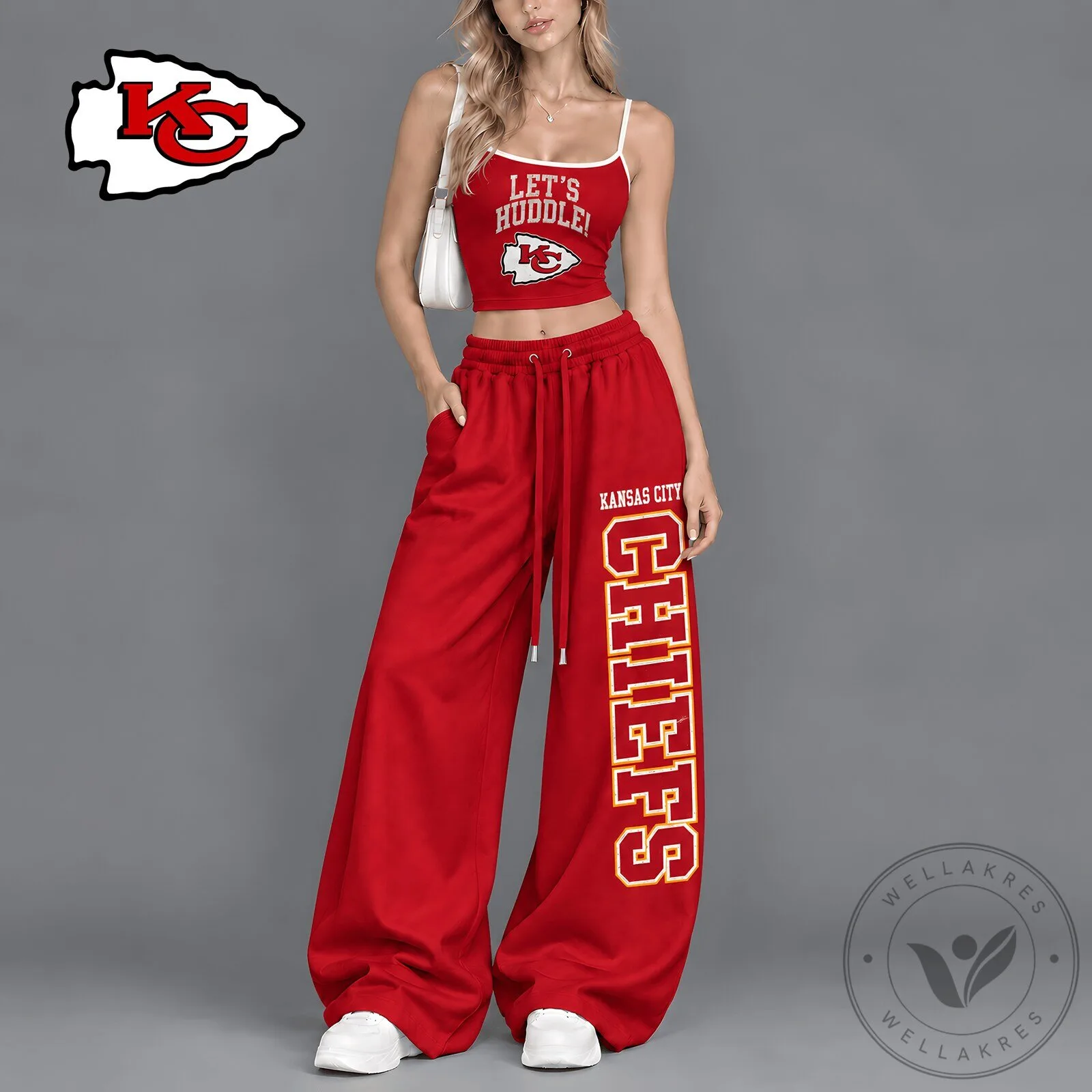Kansas City Chiefs Women's Let's Huddle Crop Top and Wide Leg Pants Set