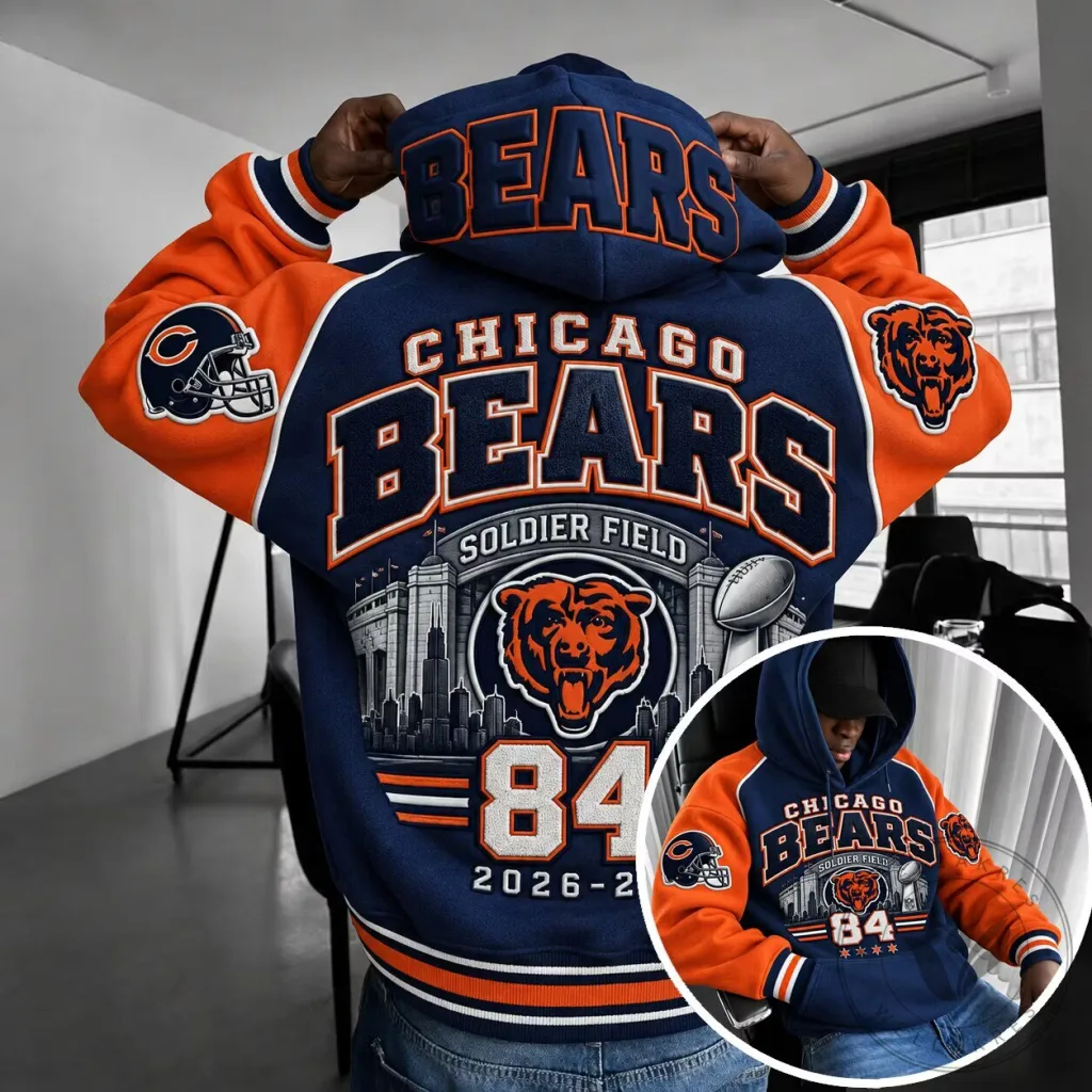 Chicago Bears Soldier Field Football Team Number 84 Full-Zip Hoodie Chicago Bears Soldier Field Football Team Number 84 Full-Zip Hoodie