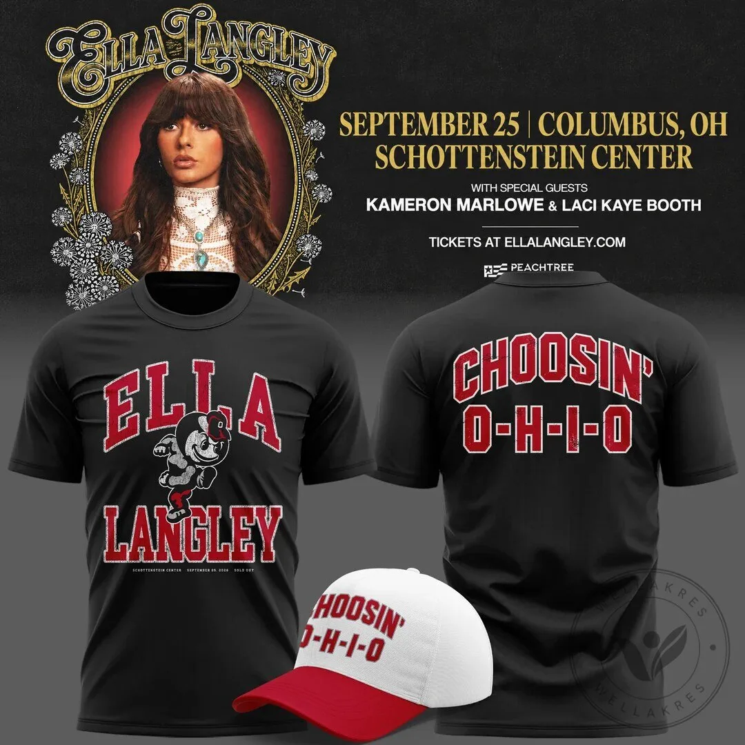 Ella Langley Choosin O-H-I-O Concert Tour Black Adult Cotton T-Shirt