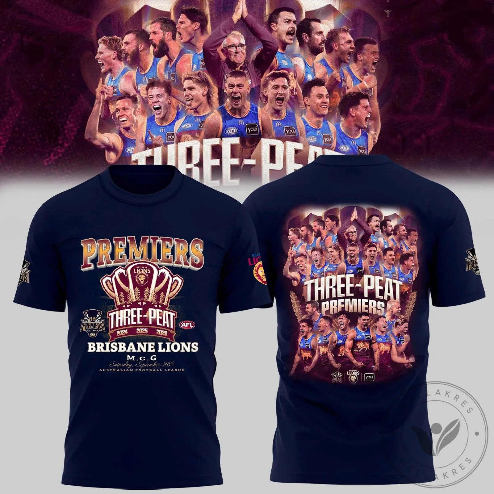 Commemorative T-Shirt for Brisbane Lions AFL Three-Peat Premiers 2026
