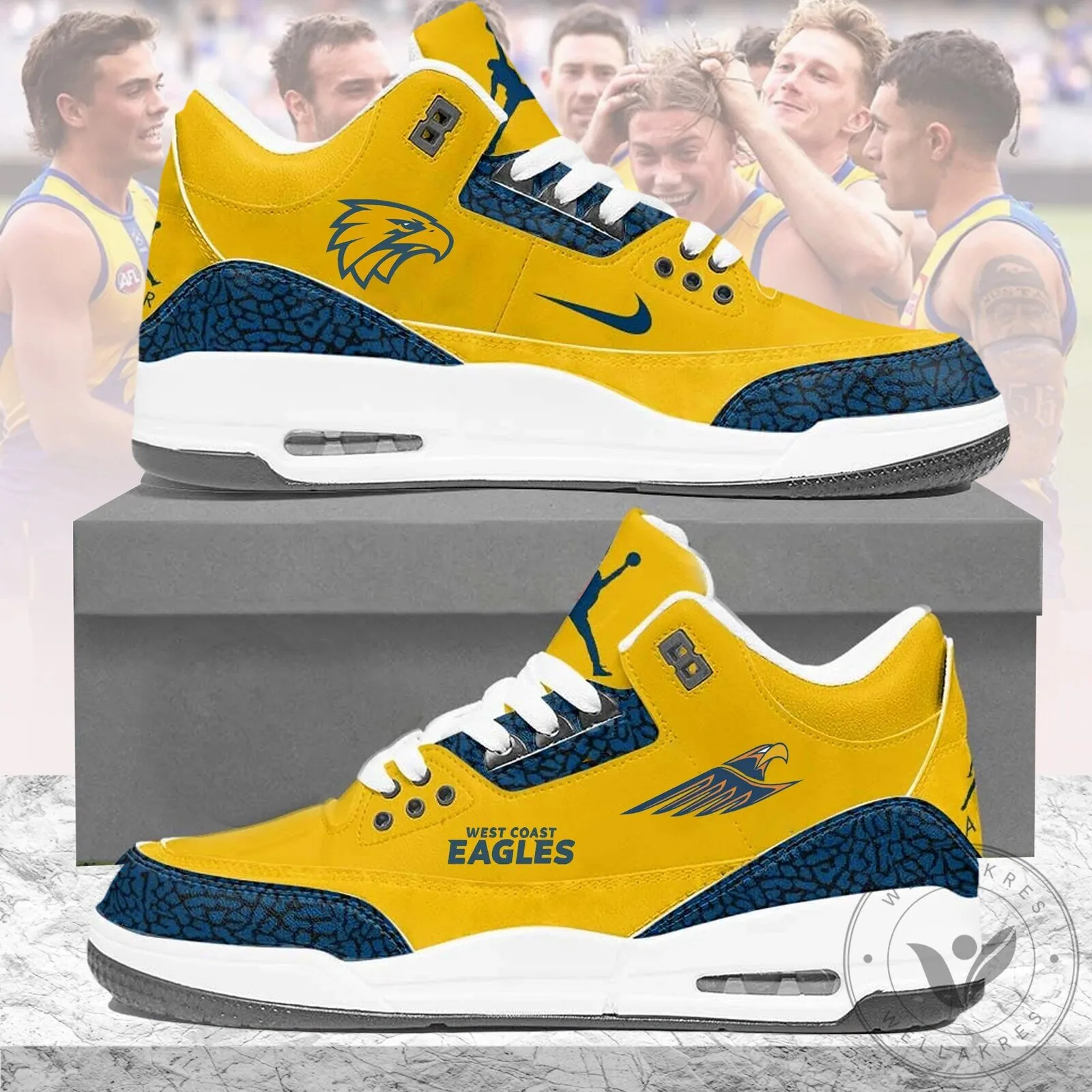 West Coast Eagles Australian Rules Football Team Yellow and Blue Sneakers