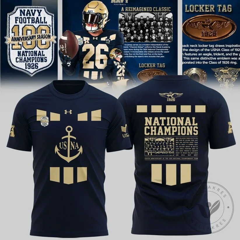 Navy Midshipmen Football 1926 National Champions 100th Anniversary Season T-Shirt
