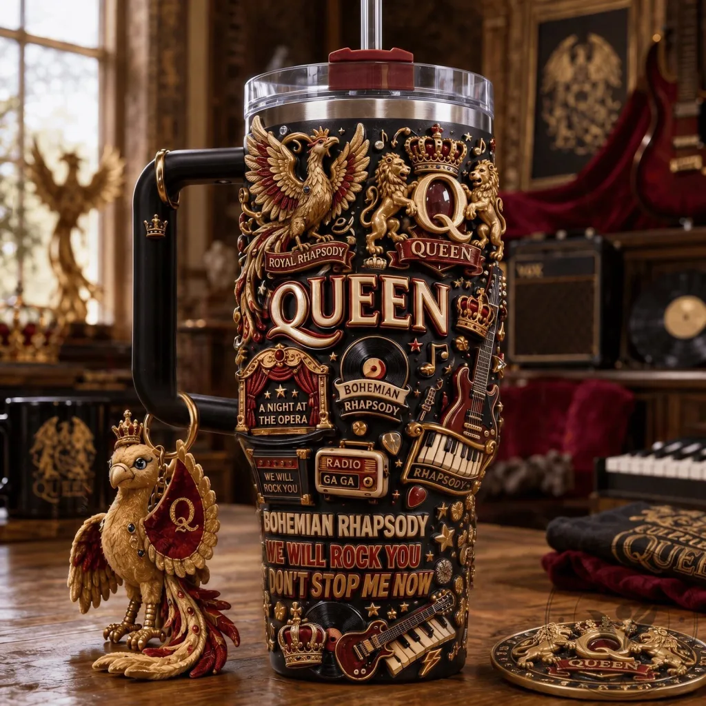 Queen Band Royal Rhapsody Music Themed Insulated Tumbler with Handle 30 Queen Band Royal Rhapsody Music Themed Insulated Tumbler with Handle