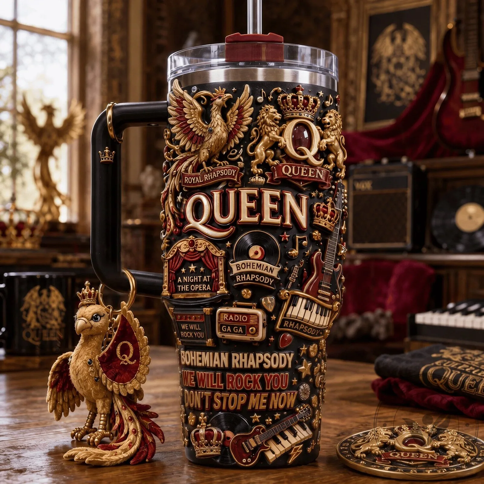 Queen Band Royal Rhapsody Music Themed Insulated Tumbler with Handle