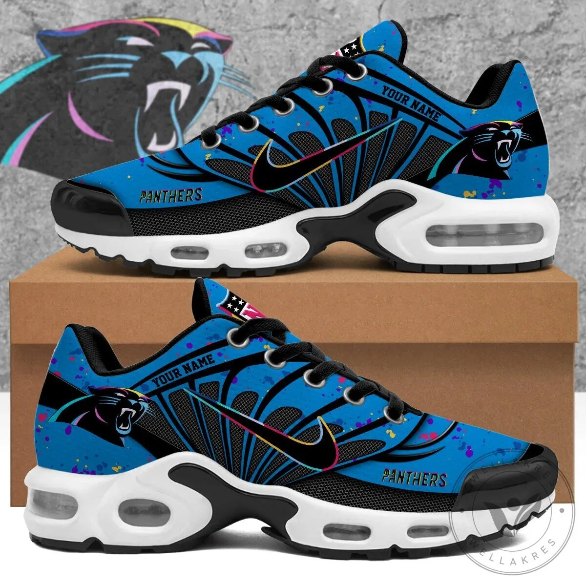 Carolina Panthers Crucial Catch Air Max Custom Name Blue Sneakers 3 Carolina Panthers Crucial Catch Air Max Custom Name Blue Sneakers