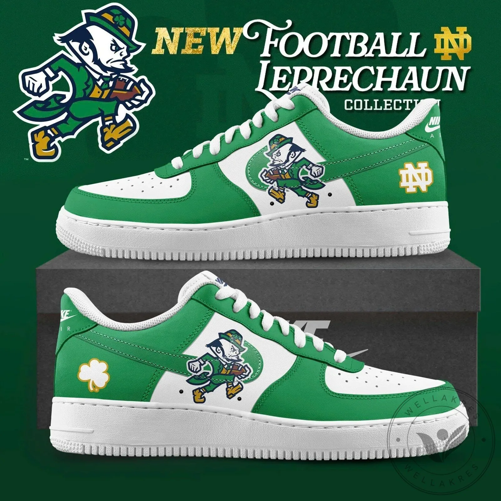Notre Dame Fighting Irish Football Leprechaun White Green Sneakers 2 Notre Dame Fighting Irish Football Leprechaun White Green Sneakers