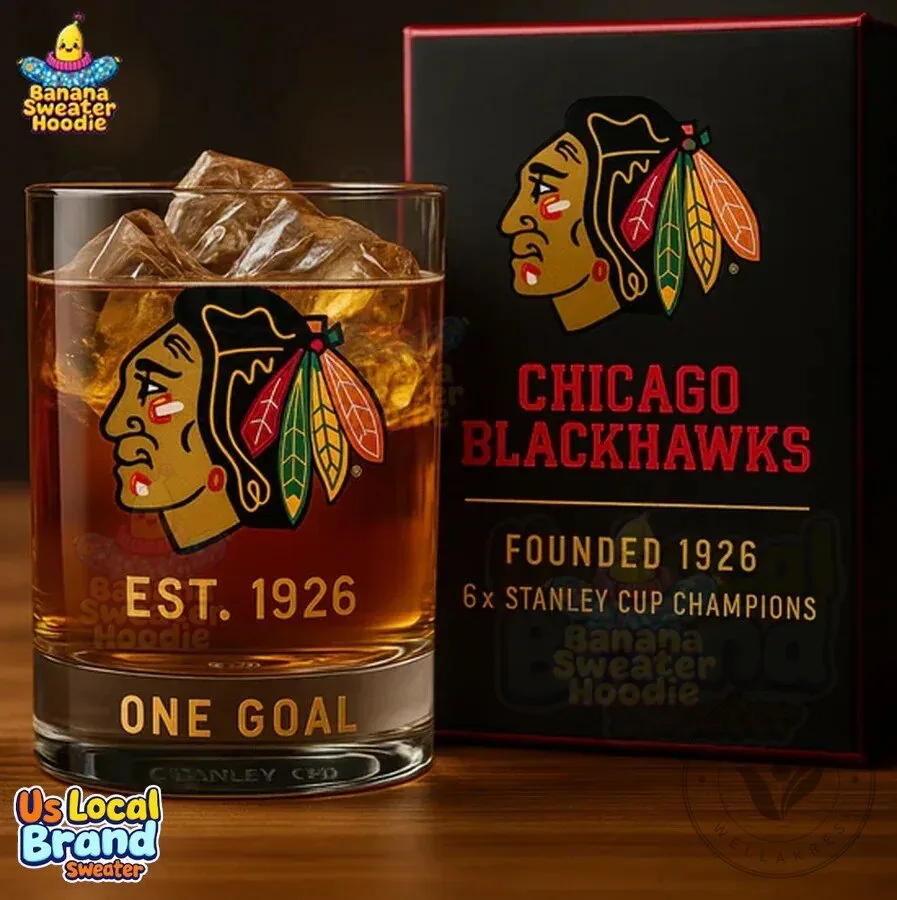Chicago Blackhawks Stanley Cup Champions Whiskey Glass