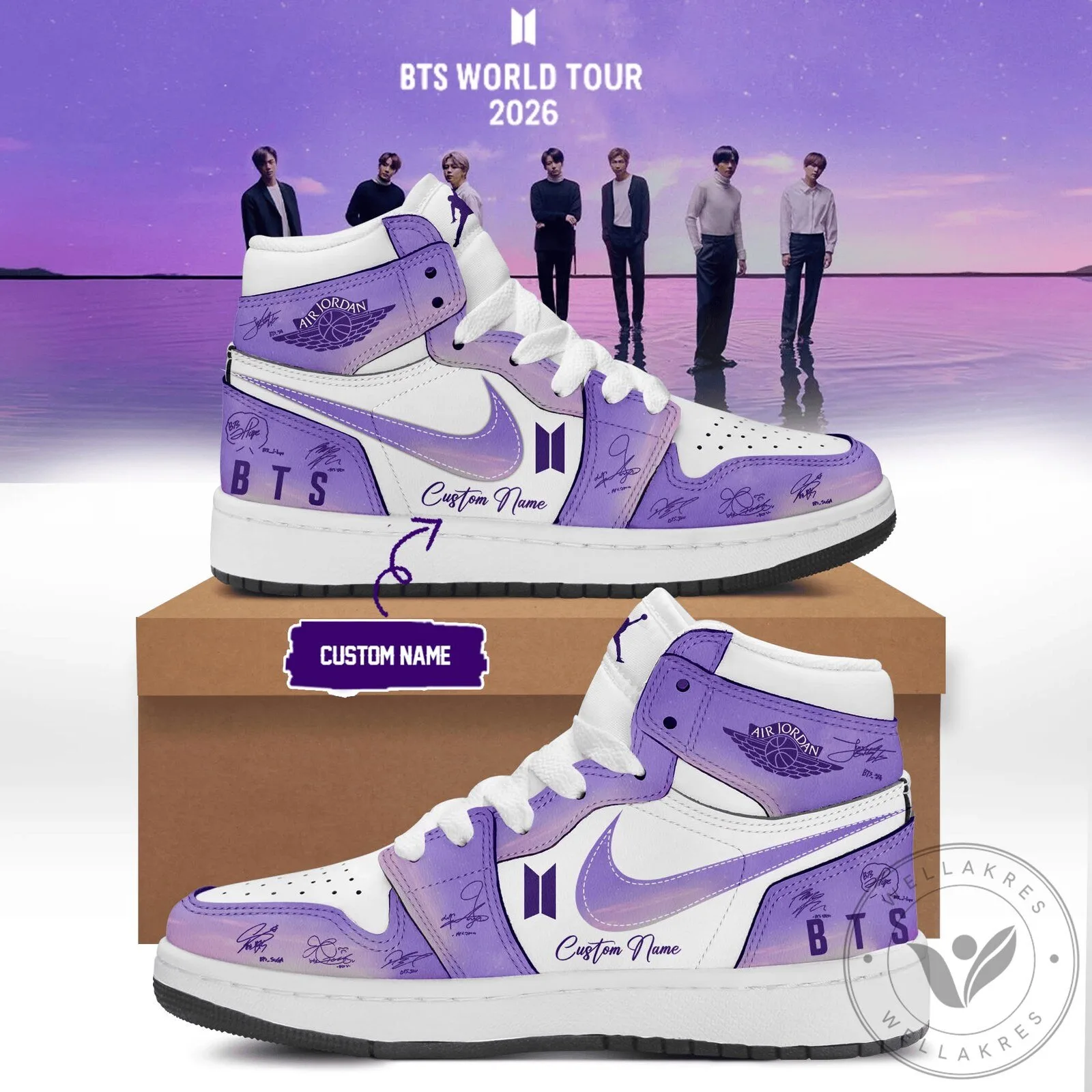 BTS K-Pop Band Purple Air Jordan 1 High Top Sneakers Custom Name Shoes 1 BTS K-Pop Band Purple Air Jordan 1 High Top Sneakers Custom Name Shoes