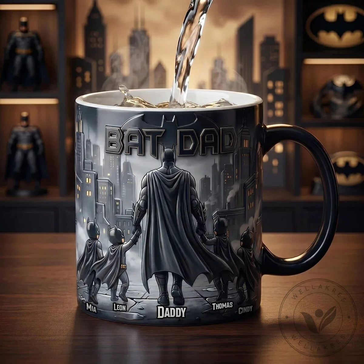 Batman Bat Dad and Son Personalized Cityscape Father's Day Coffee Mug 8 Batman Bat Dad and Son Personalized Cityscape Father