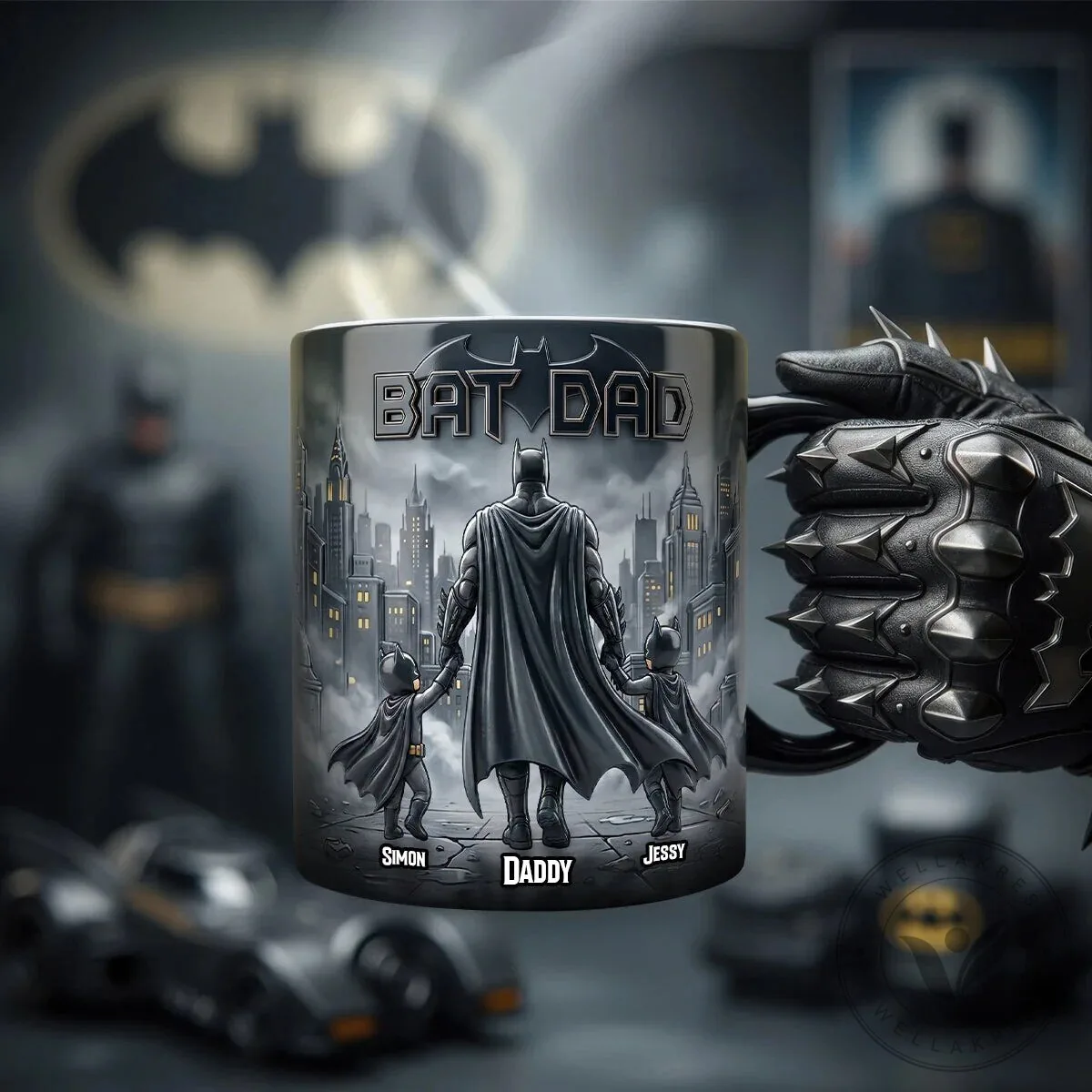Batman Bat Dad and Son Personalized Cityscape Father's Day Coffee Mug 9 Batman Bat Dad and Son Personalized Cityscape Father