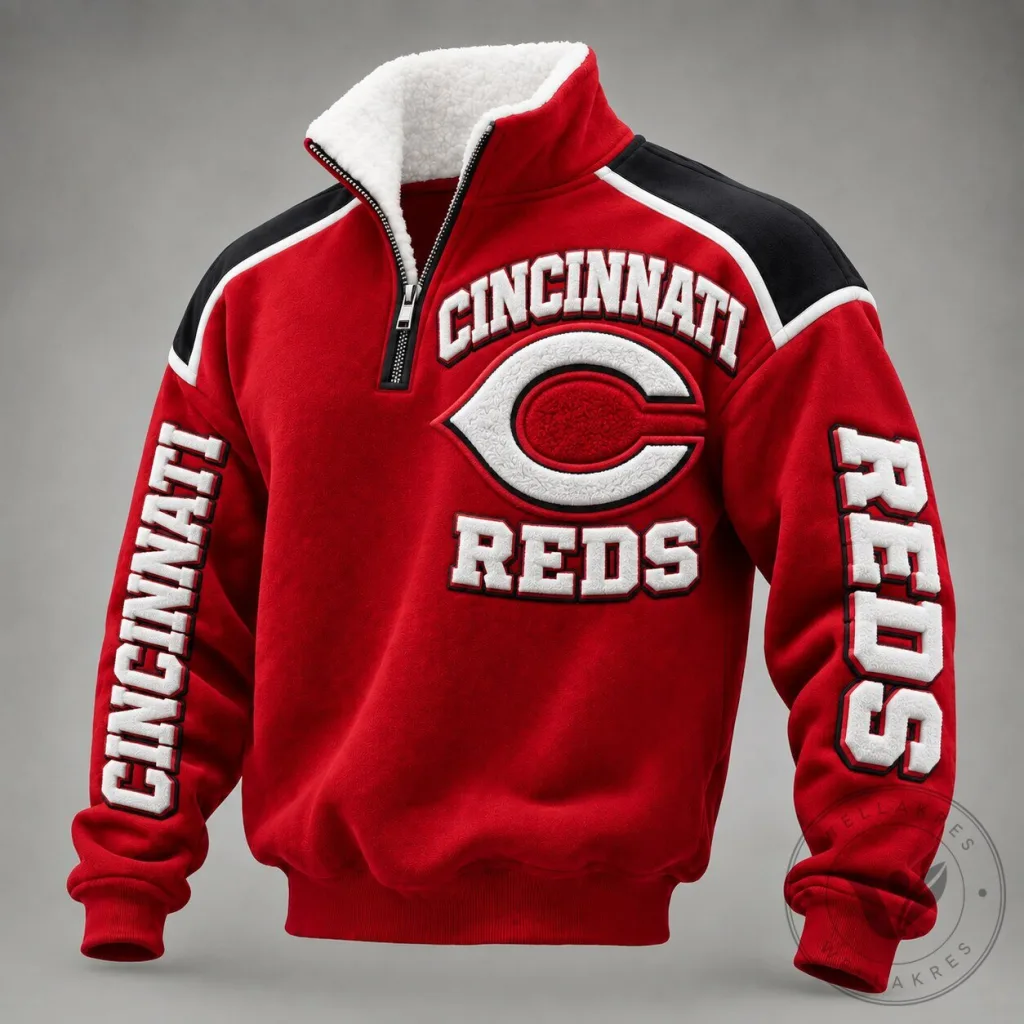 Cincinnati Reds Quarter-Zip Fleece Pullover Sweatshirt Cincinnati Reds Quarter-Zip Fleece Pullover Sweatshirt