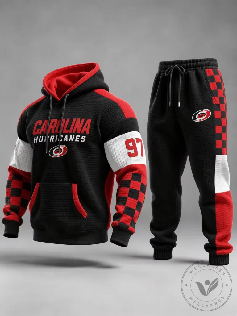 Carolina Hurricanes Checkered Black and Red Hoodie and Jogger Set 42 Carolina Hurricanes Checkered Black and Red Hoodie and Jogger Set