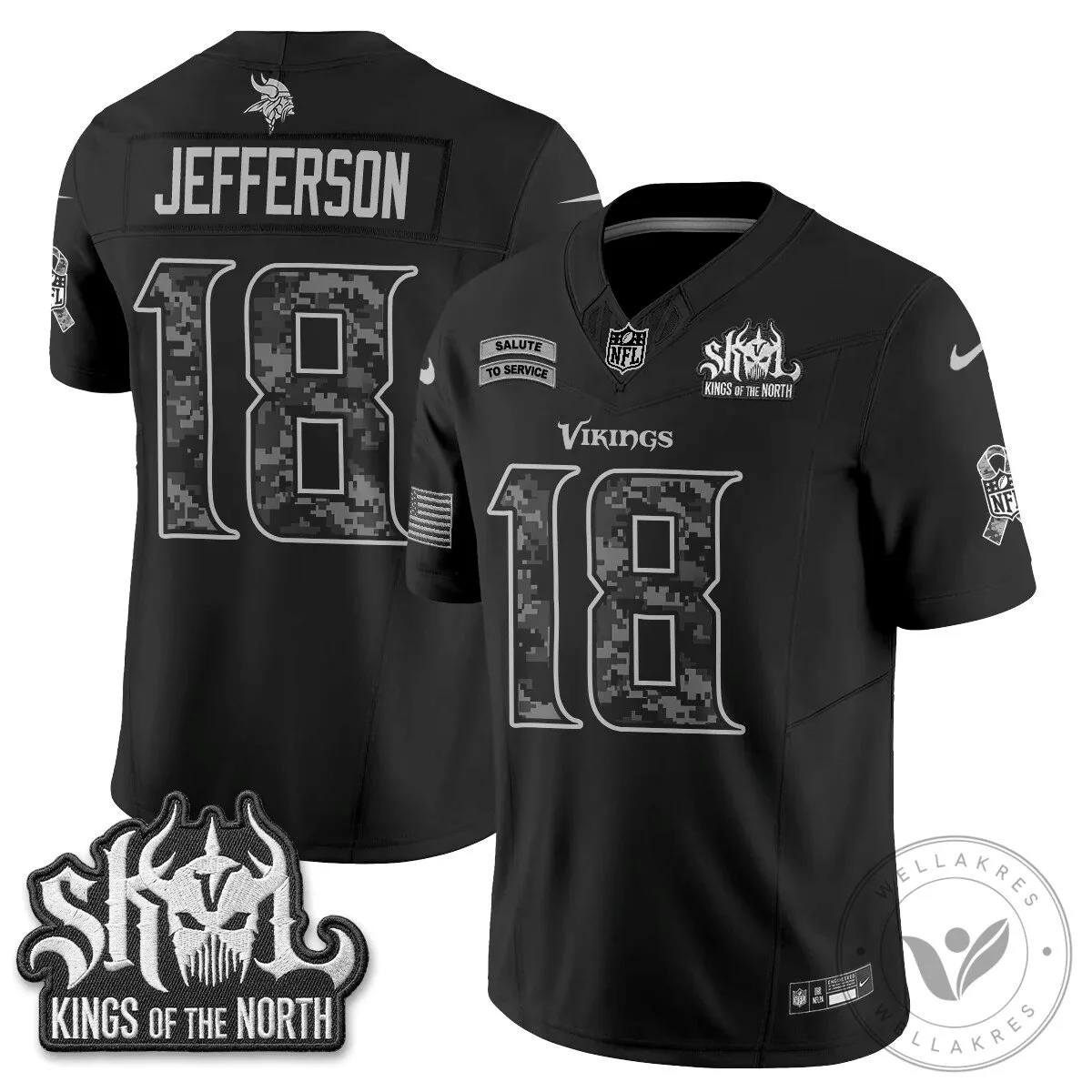 Minnesota Vikings Justin Jefferson Salute to Service Black Football Jersey