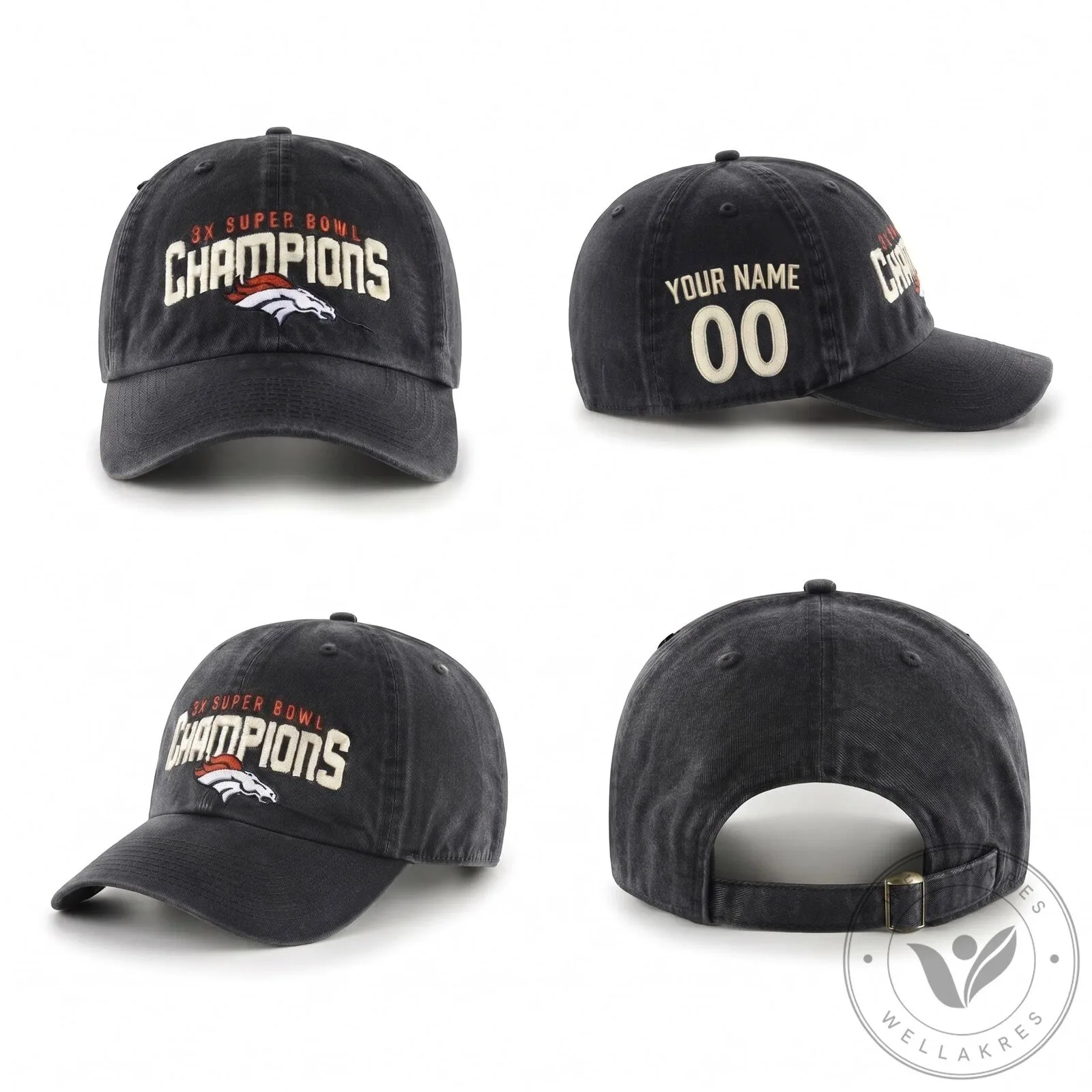 Denver Broncos Super Bowl Champions Custom Embroidered Washed Cap Hat