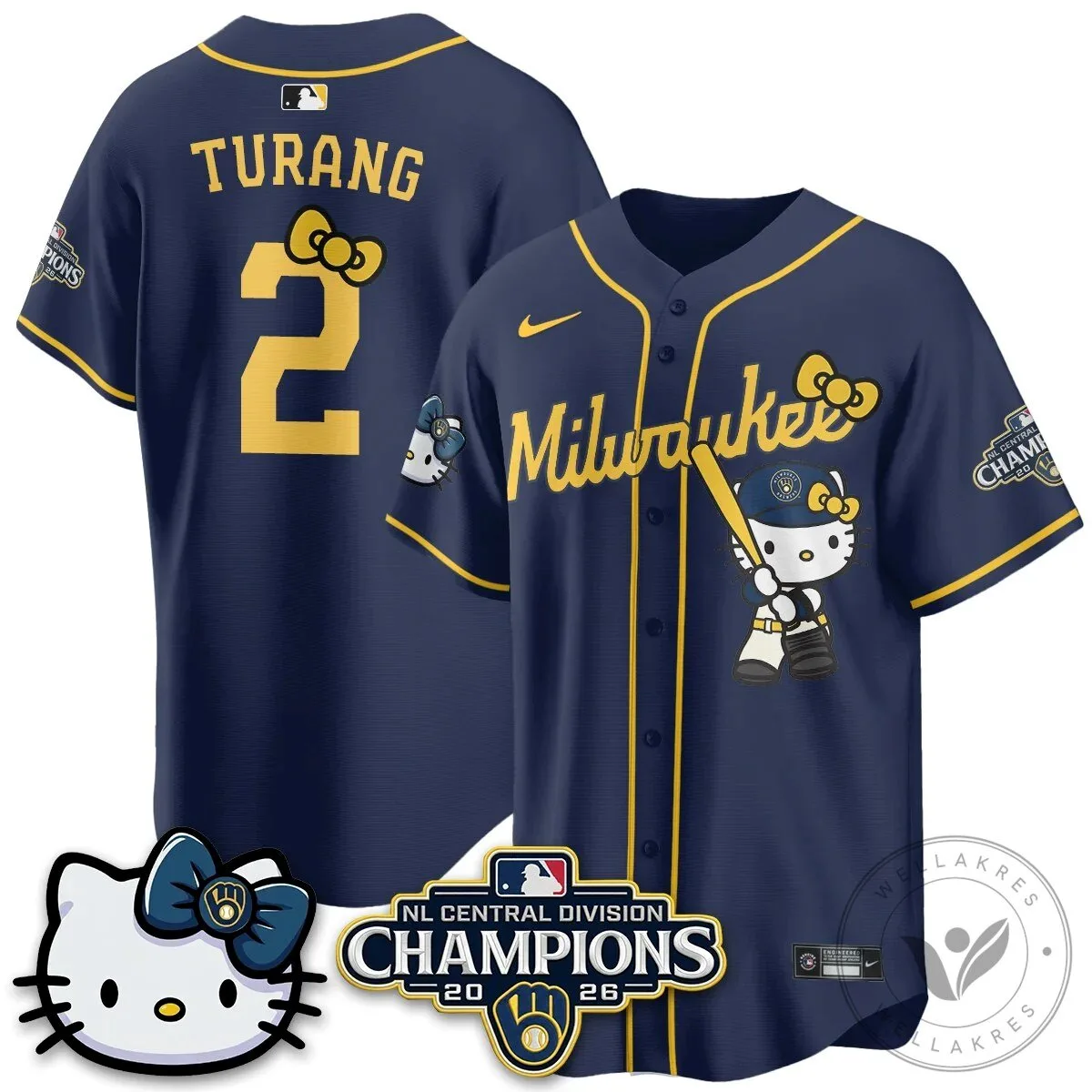 Milwaukee Brewers Hello Kitty Christian Yelich Baseball Jersey 52 Milwaukee Brewers Hello Kitty Christian Yelich Baseball Jersey