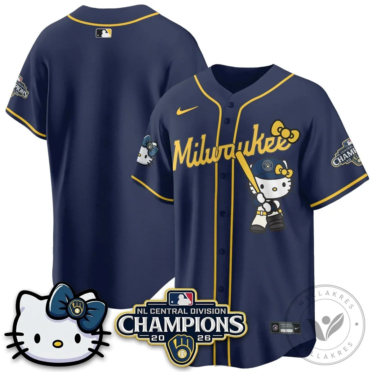 Milwaukee Brewers Hello Kitty Christian Yelich Baseball Jersey 55 Milwaukee Brewers Hello Kitty Christian Yelich Baseball Jersey