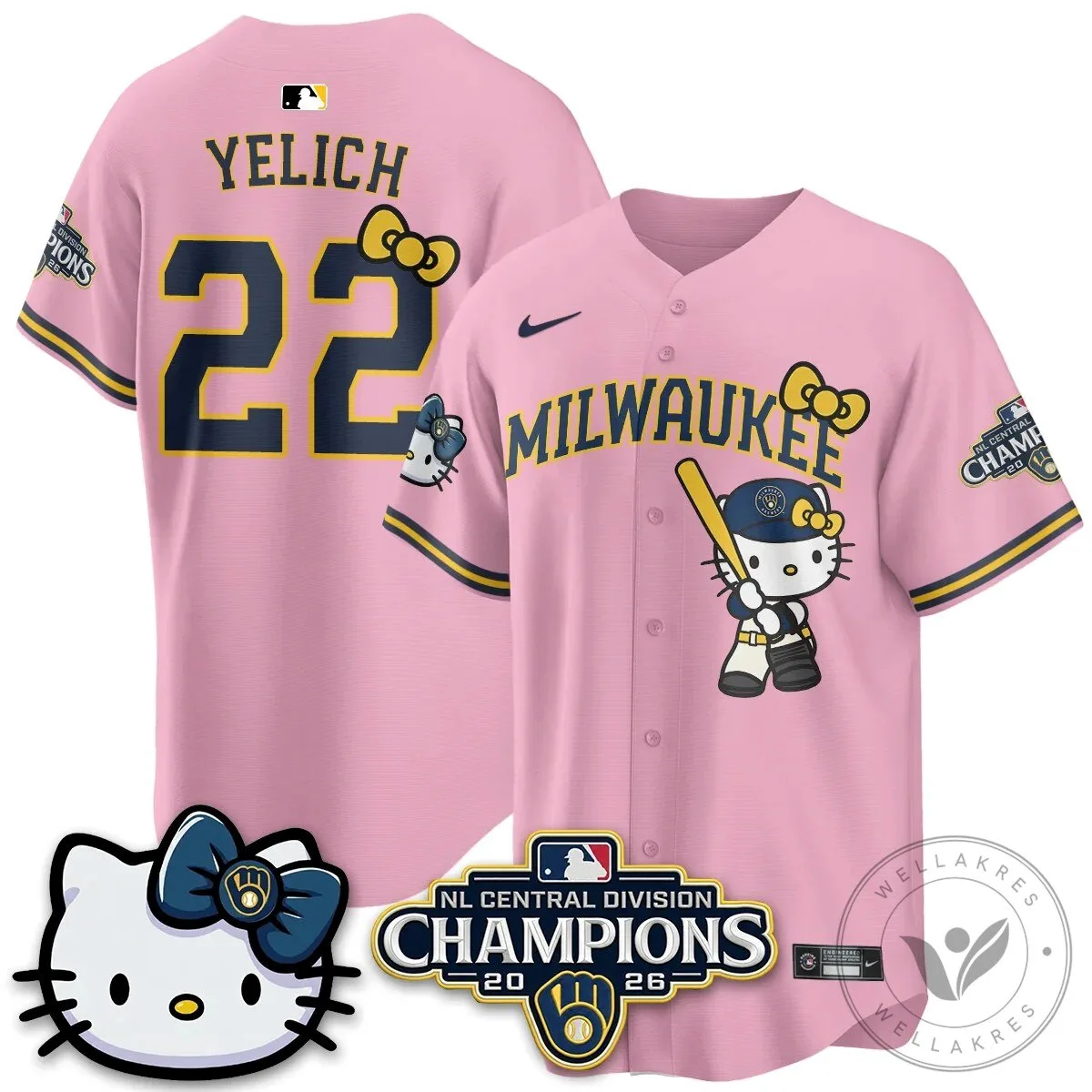 Milwaukee Brewers Hello Kitty Christian Yelich Baseball Jersey 58 Milwaukee Brewers Hello Kitty Christian Yelich Baseball Jersey