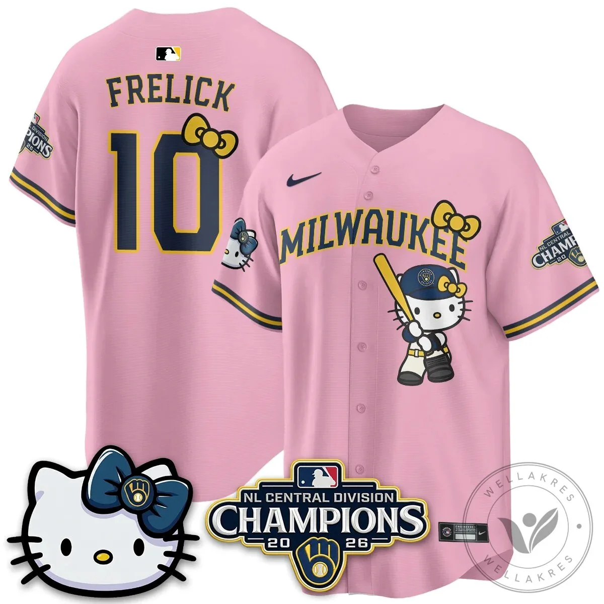 Milwaukee Brewers Hello Kitty Christian Yelich Baseball Jersey 59 Milwaukee Brewers Hello Kitty Christian Yelich Baseball Jersey
