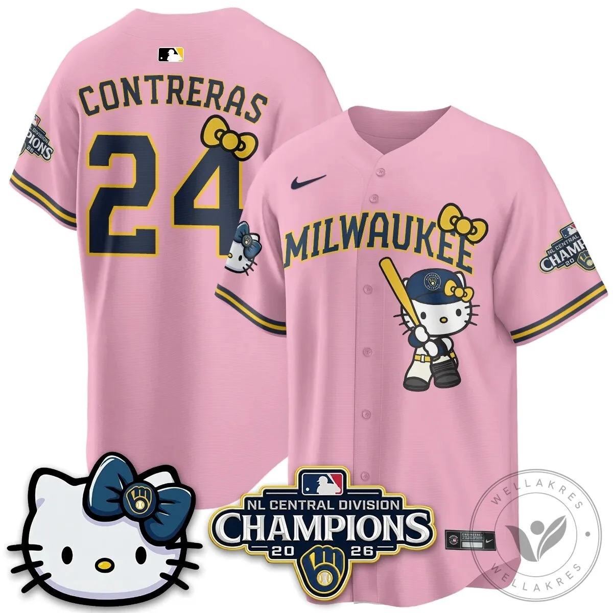 Milwaukee Brewers Hello Kitty Christian Yelich Baseball Jersey 60 Milwaukee Brewers Hello Kitty Christian Yelich Baseball Jersey