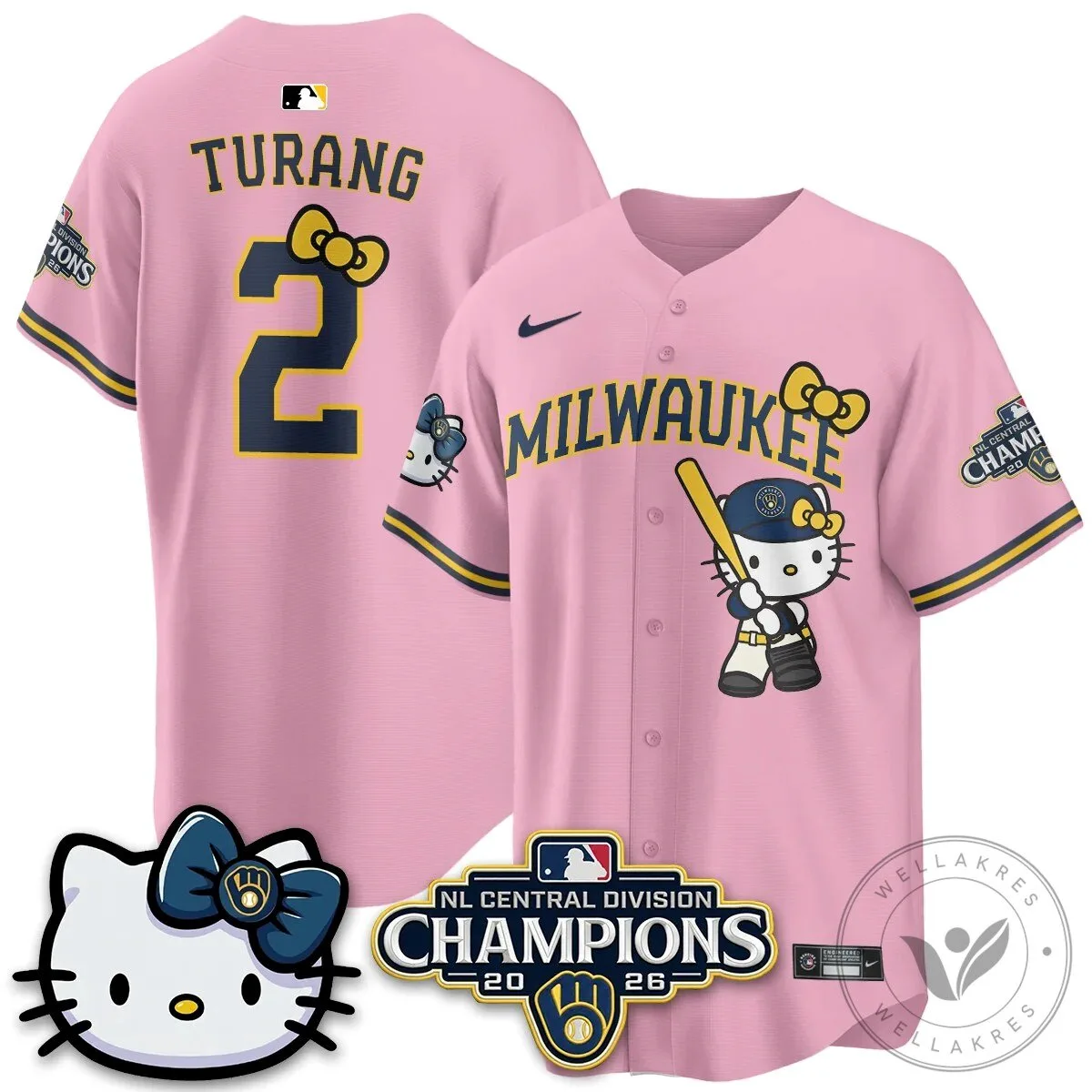 Milwaukee Brewers Hello Kitty Christian Yelich Baseball Jersey 61 Milwaukee Brewers Hello Kitty Christian Yelich Baseball Jersey
