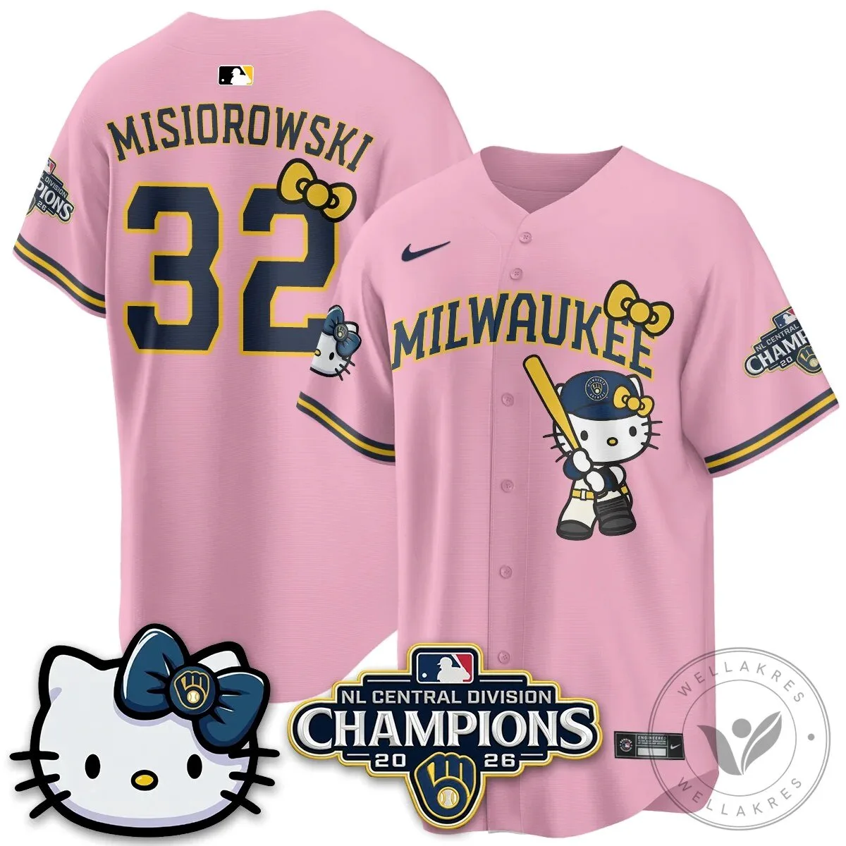 Milwaukee Brewers Hello Kitty Christian Yelich Baseball Jersey 63 Milwaukee Brewers Hello Kitty Christian Yelich Baseball Jersey