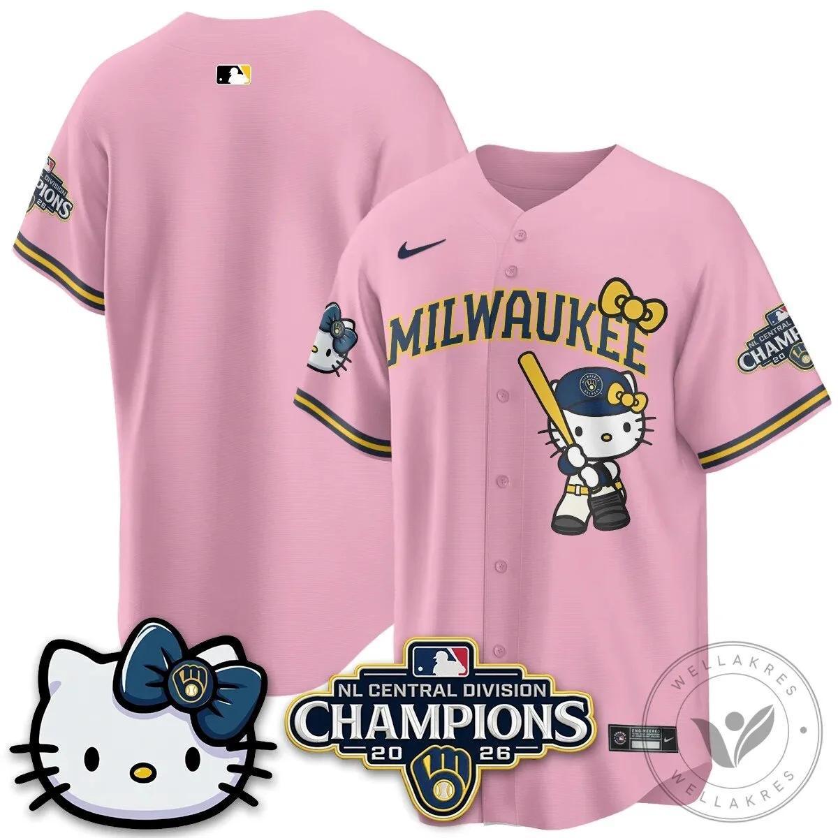 Milwaukee Brewers Hello Kitty Christian Yelich Baseball Jersey 64 Milwaukee Brewers Hello Kitty Christian Yelich Baseball Jersey