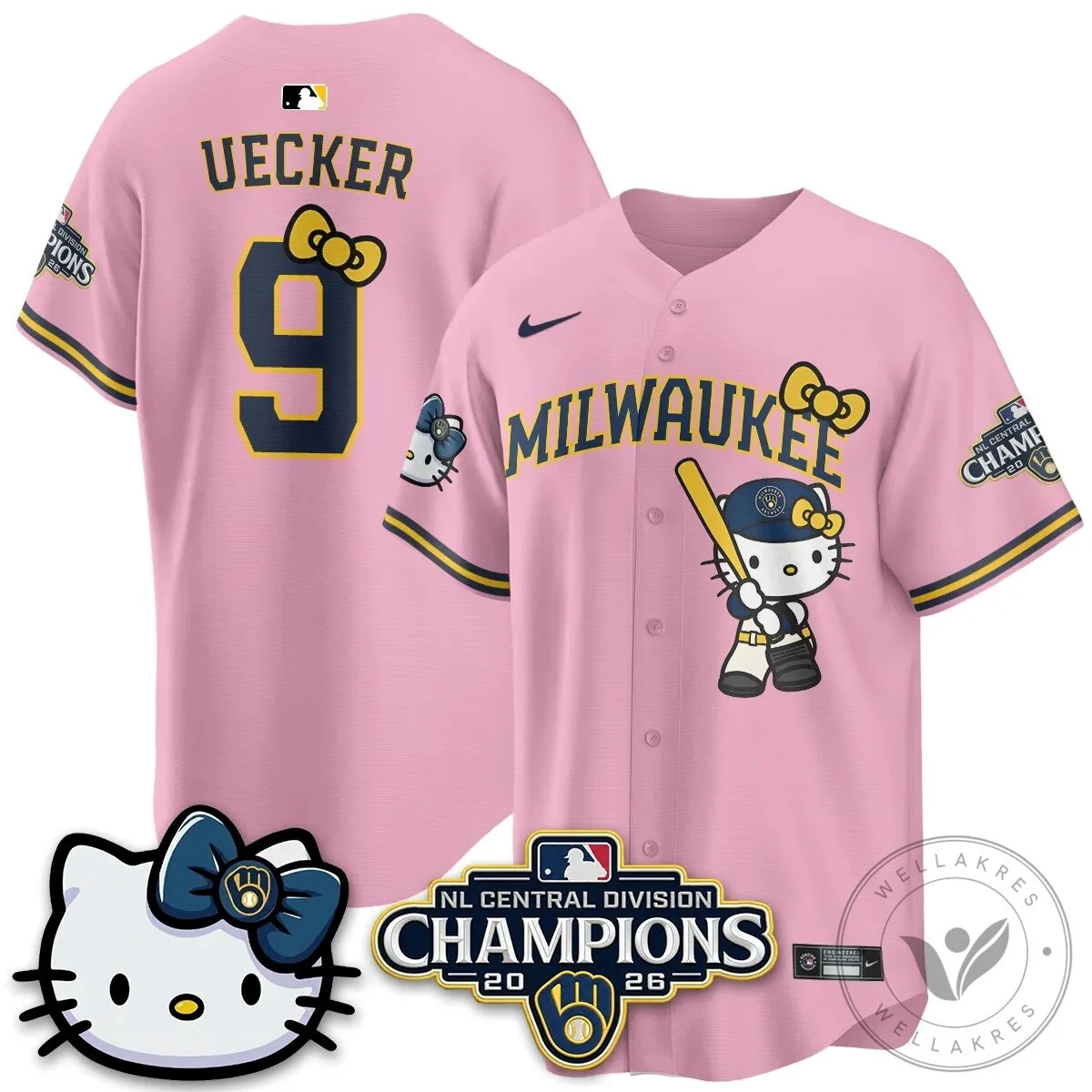 Milwaukee Brewers Hello Kitty Christian Yelich Baseball Jersey 65 Milwaukee Brewers Hello Kitty Christian Yelich Baseball Jersey