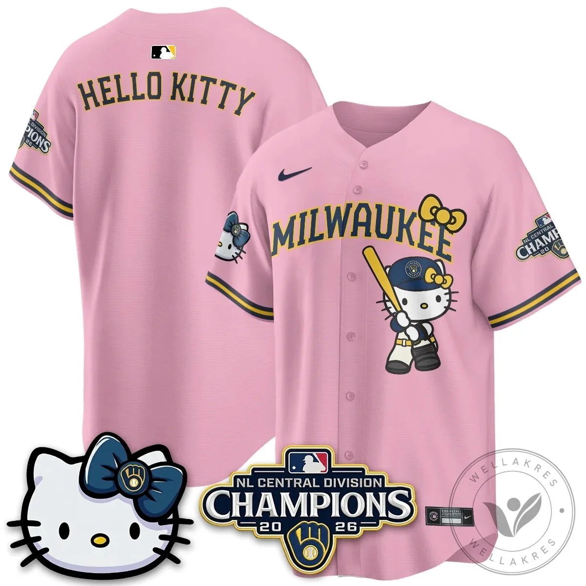 Milwaukee Brewers Hello Kitty Christian Yelich Baseball Jersey 66 Milwaukee Brewers Hello Kitty Christian Yelich Baseball Jersey