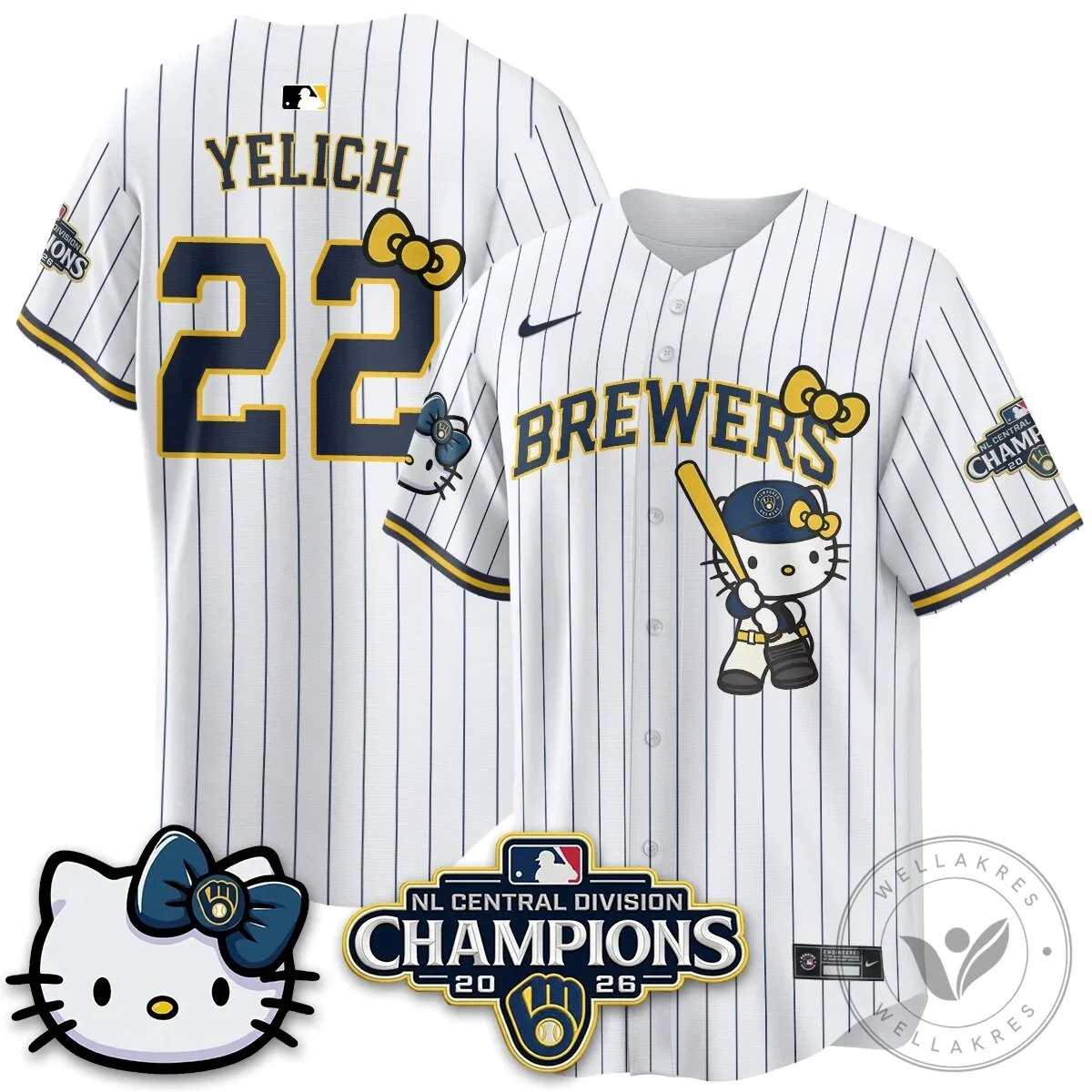 Milwaukee Brewers Hello Kitty Christian Yelich Baseball Jersey 67 Milwaukee Brewers Hello Kitty Christian Yelich Baseball Jersey