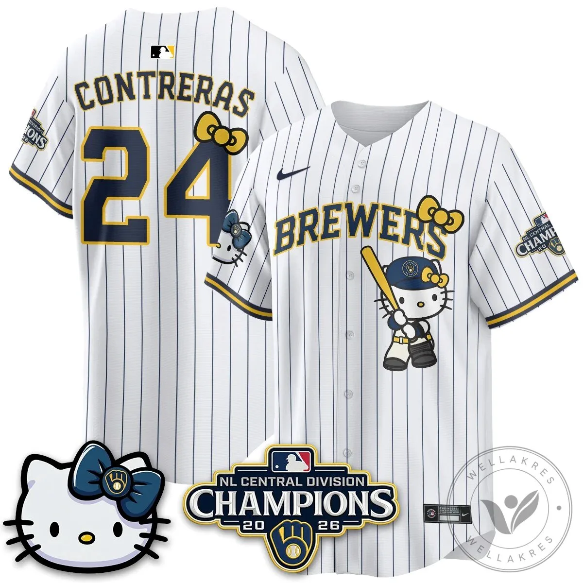 Milwaukee Brewers Hello Kitty Christian Yelich Baseball Jersey 69 Milwaukee Brewers Hello Kitty Christian Yelich Baseball Jersey