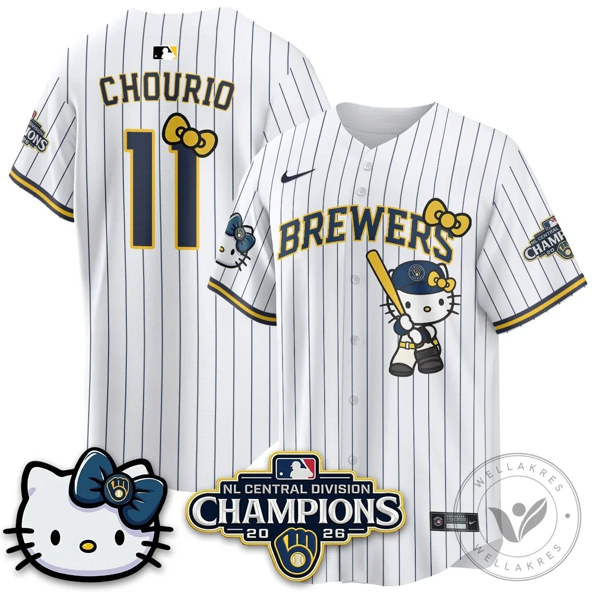 Milwaukee Brewers Hello Kitty Christian Yelich Baseball Jersey 71 Milwaukee Brewers Hello Kitty Christian Yelich Baseball Jersey