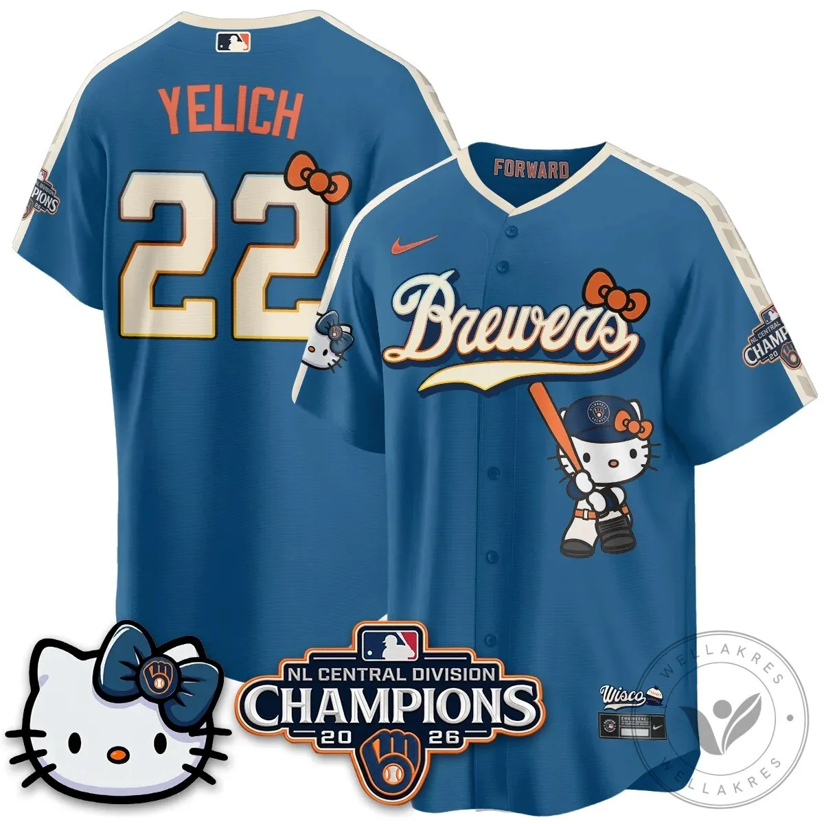 Milwaukee Brewers Hello Kitty Christian Yelich Baseball Jersey 76 Milwaukee Brewers Hello Kitty Christian Yelich Baseball Jersey