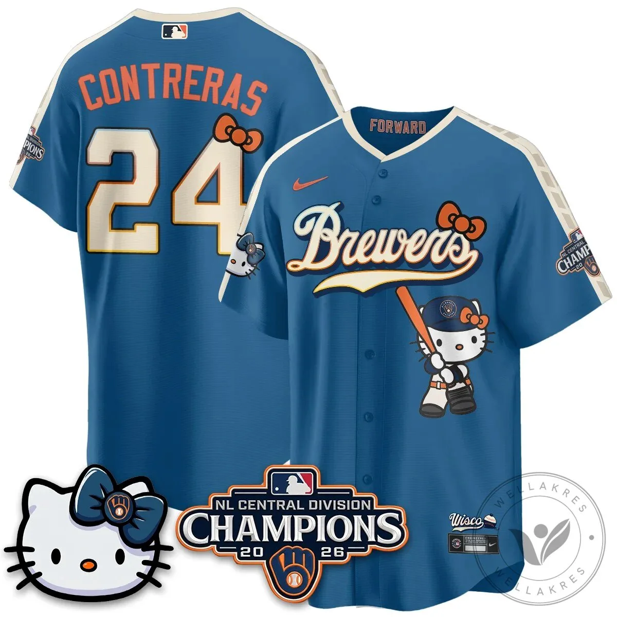 Milwaukee Brewers Hello Kitty Christian Yelich Baseball Jersey 78 Milwaukee Brewers Hello Kitty Christian Yelich Baseball Jersey
