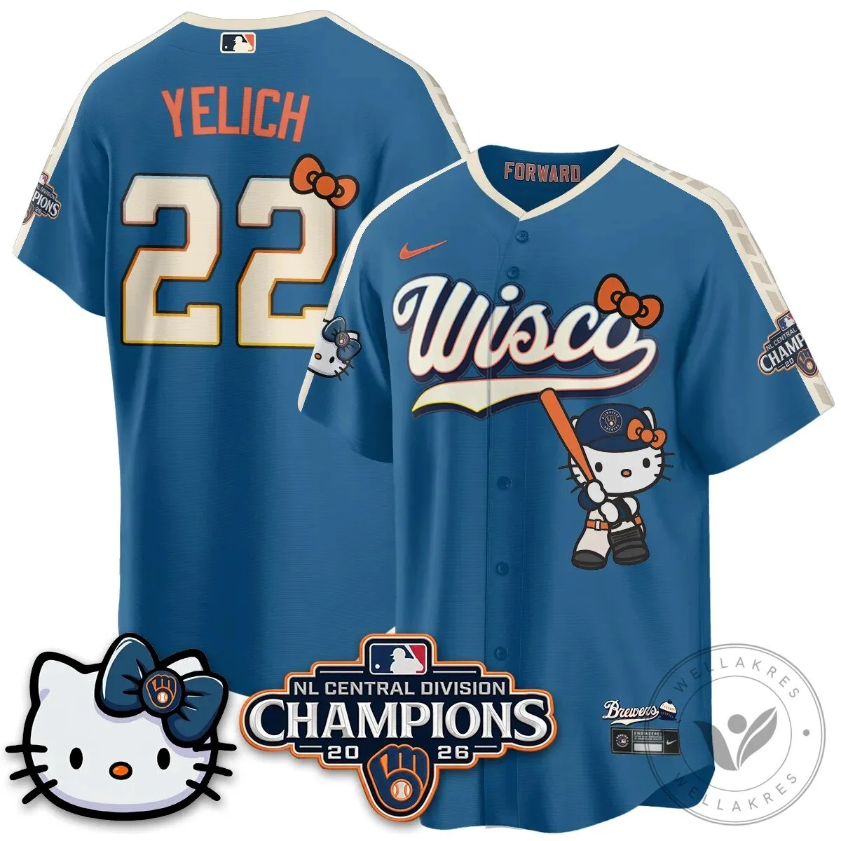 Milwaukee Brewers Hello Kitty Christian Yelich Baseball Jersey 85 Milwaukee Brewers Hello Kitty Christian Yelich Baseball Jersey