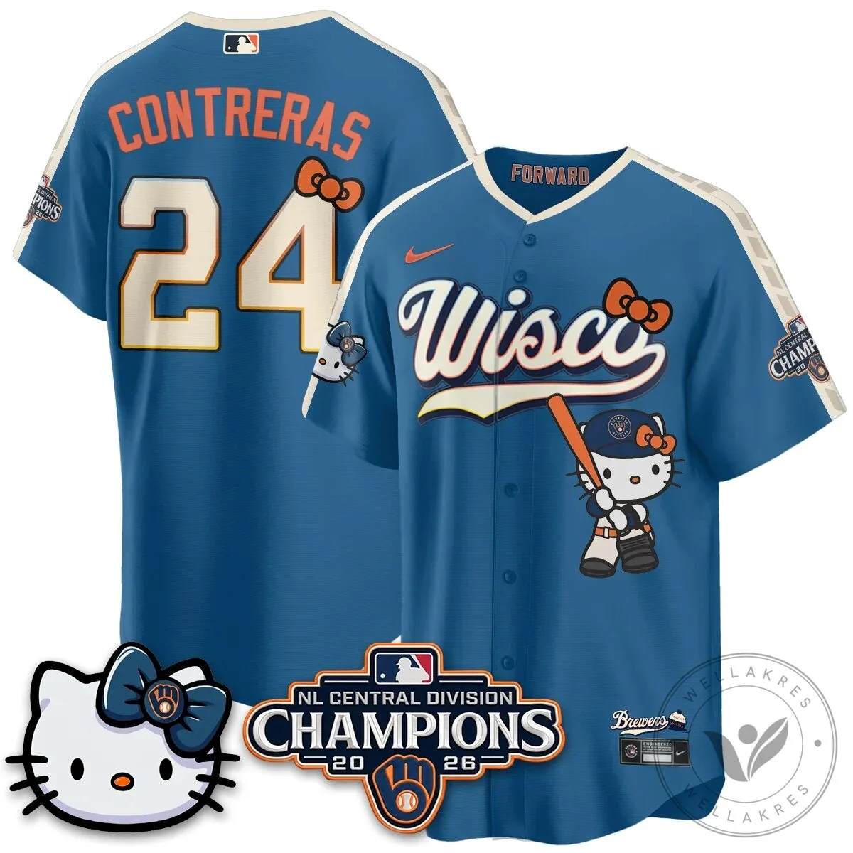 Milwaukee Brewers Hello Kitty Christian Yelich Baseball Jersey 87 Milwaukee Brewers Hello Kitty Christian Yelich Baseball Jersey