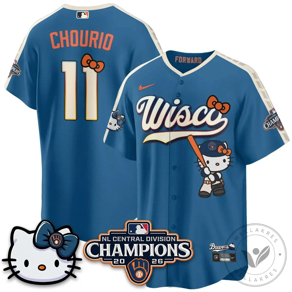 Milwaukee Brewers Hello Kitty Christian Yelich Baseball Jersey 89 Milwaukee Brewers Hello Kitty Christian Yelich Baseball Jersey