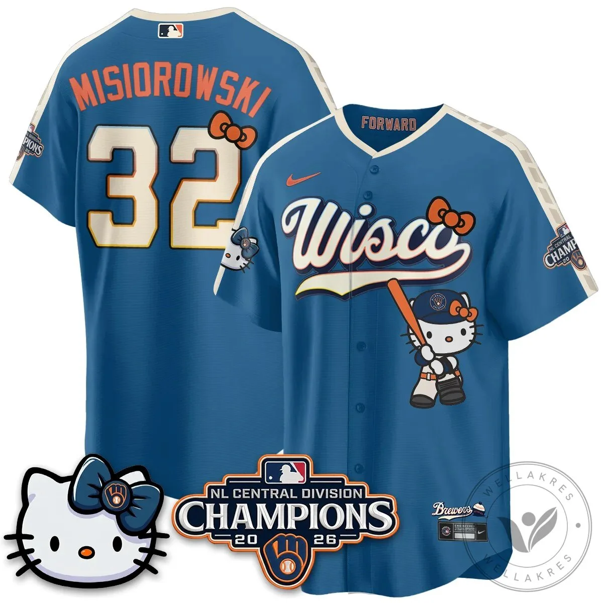 Milwaukee Brewers Hello Kitty Christian Yelich Baseball Jersey 90 Milwaukee Brewers Hello Kitty Christian Yelich Baseball Jersey
