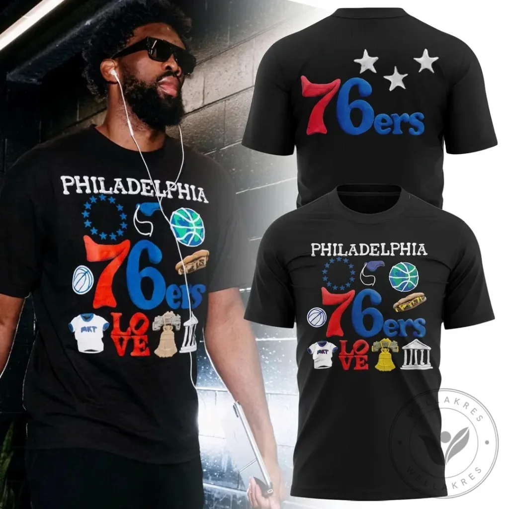 Philadelphia 76ers NBA Market Black T-Shirt 26 Philadelphia 76ers NBA Market Black T-Shirt
