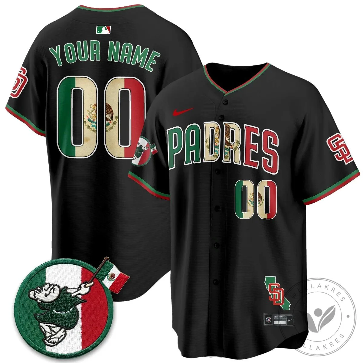 San Diego Padres Mexico Heritage Custom Black Baseball Jersey