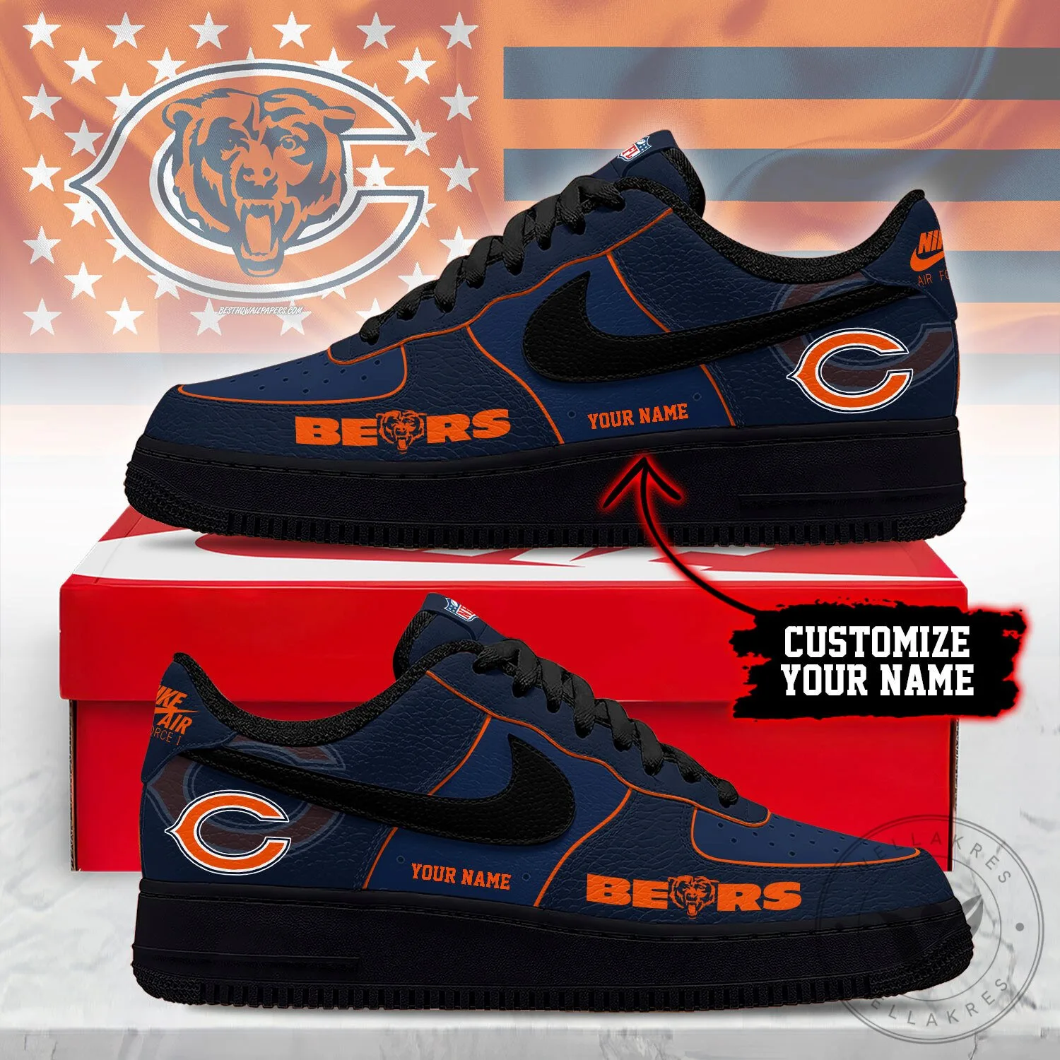 Chicago Bears NFL Custom Personalized Air Force One Sneakers
