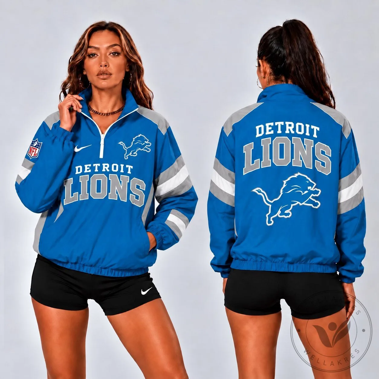 Detroit Lions NFL Football Retro Colorblock Windbreaker Jacket