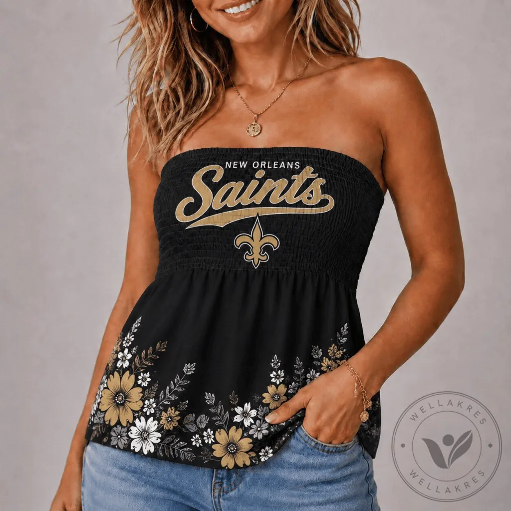 New Orleans Saints Floral Strapless Tube Top for Women New Orleans Saints Floral Strapless Tube Top for Women