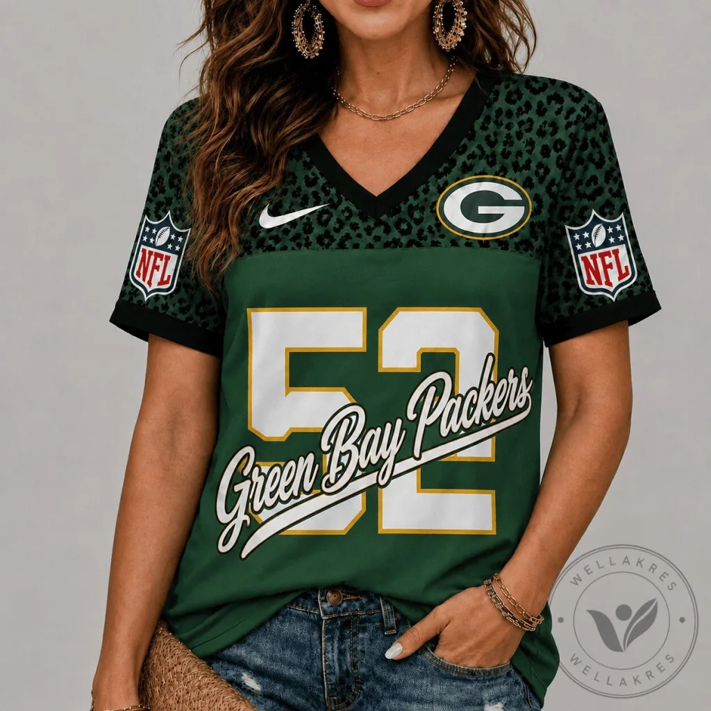 Green Bay Packers NFL Leopard Print V-Neck Football Jersey 13 Green Bay Packers NFL Leopard Print V-Neck Football Jersey