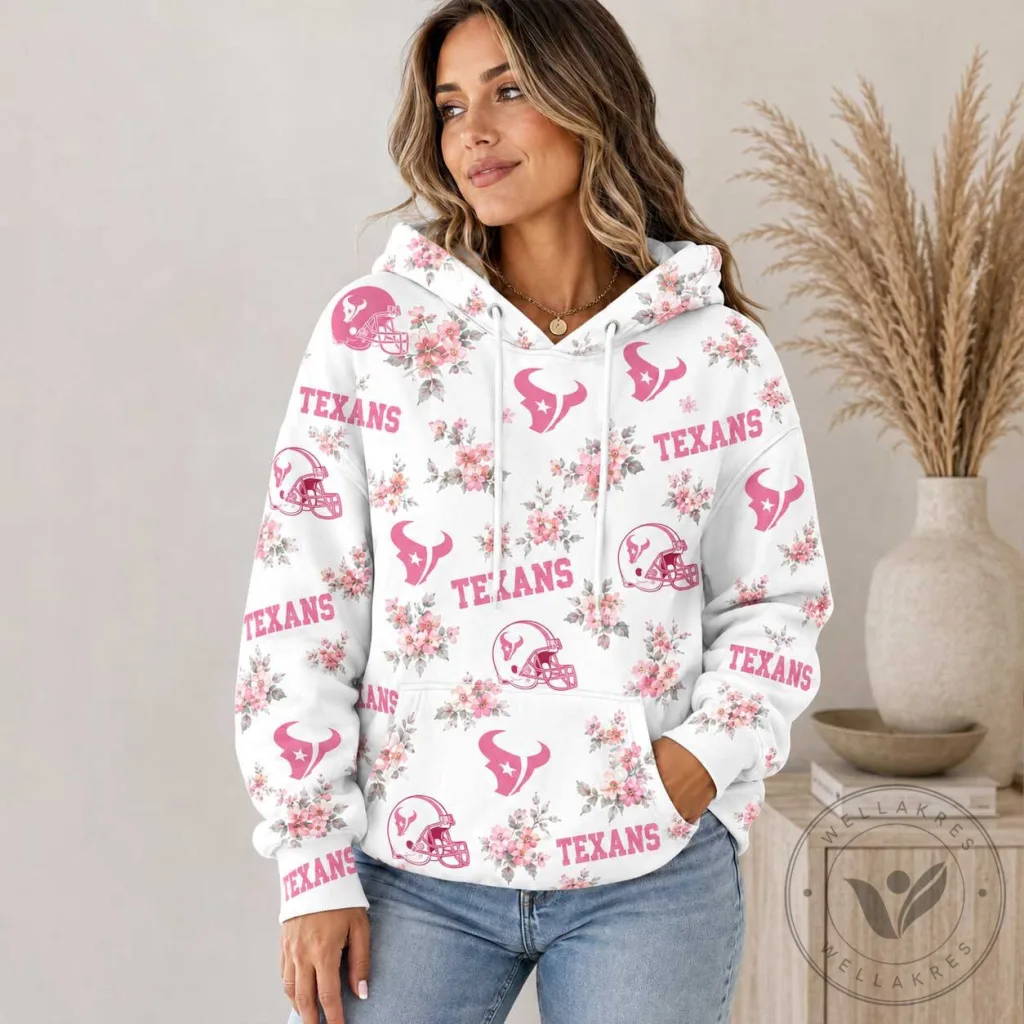 Houston Texans Pink Floral Pattern NFL Football Team Hoodie 6 Houston Texans Pink Floral Pattern NFL Football Team Hoodie