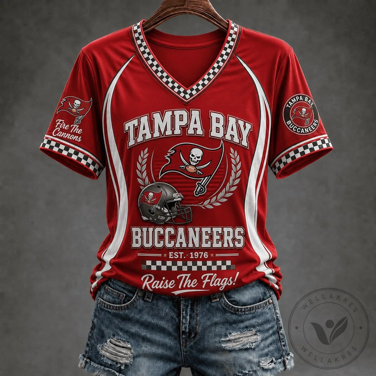 Tampa Bay Buccaneers Football Team Spirit V-Neck Short Sleeve T-Shirt